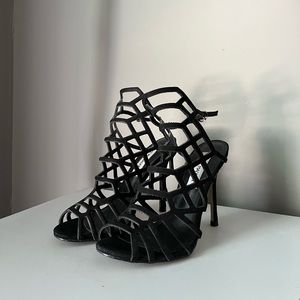 Steve Madden Slithur Black Nubuck Leather Caged Heels